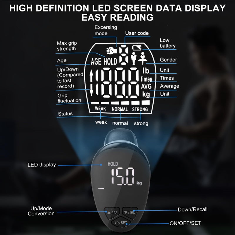 Brrnoo Electronic Grip Strength Tester 198Lbs / 90Kgs, Digital Hand Dynamometer with Backlit LED for Grip Strength Testing and Training, Hand Grip Strength Dynamometer for Sports, School and Home Use - Image 3