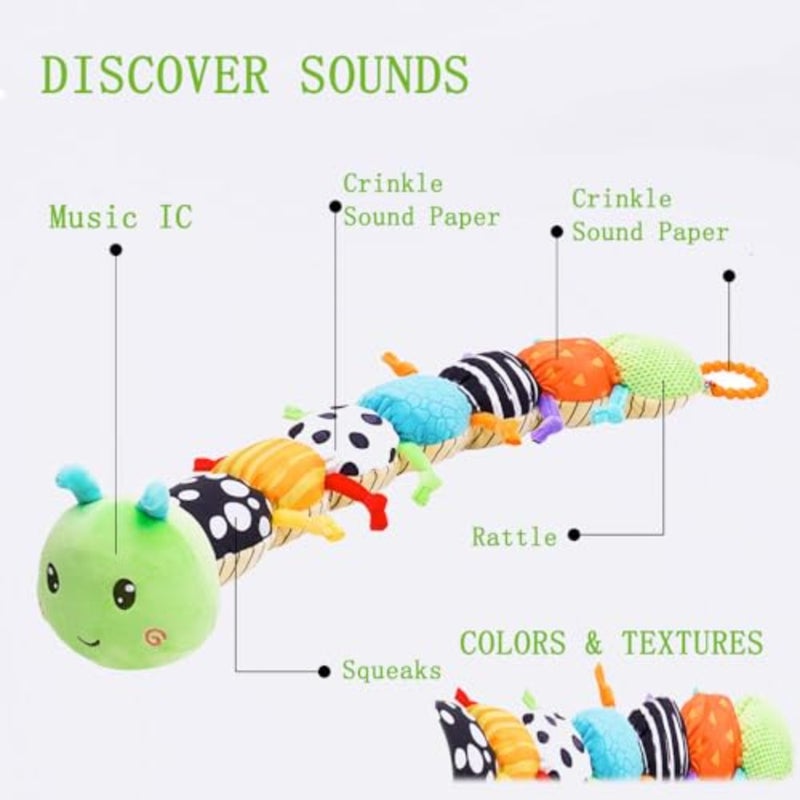 Baby Stuffed Animal Toys for boys girls, Baby Musical Caterpillar Tummy Time Game for Babies, Newborn Infant Sensory Toys Gifts for Boys Girls - Image 3