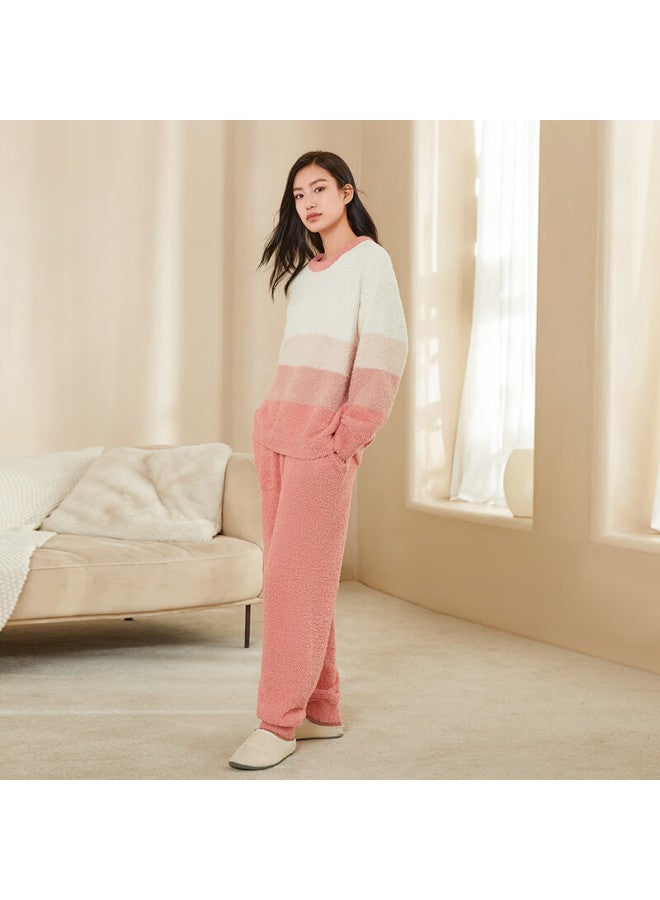 Agentmuse Women's Pajamas, Autumn And Winter New Style, Warm Fleece-lined Ultra-soft Half-fleece Couple Set, Loungewear 897t, Cherry Blossom Pink, M