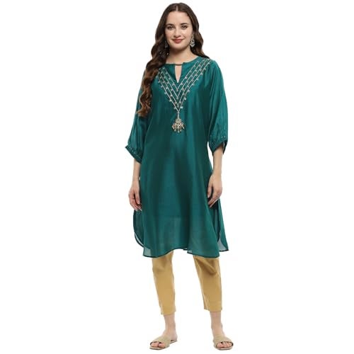 Biba Emerald Green Polyester Straight Kurta - Image 5
