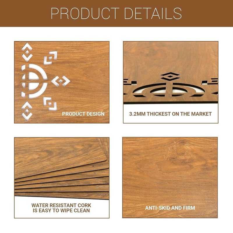 DEAL NUT Heat Resistant Waterproof Wooden Placemats for Dining Table Rectangular Dining Table Placemat Set with Tea Coasters Dining Table Mates Table Coaster Trivet Set for Hot Plates Set of 4 - Image 3