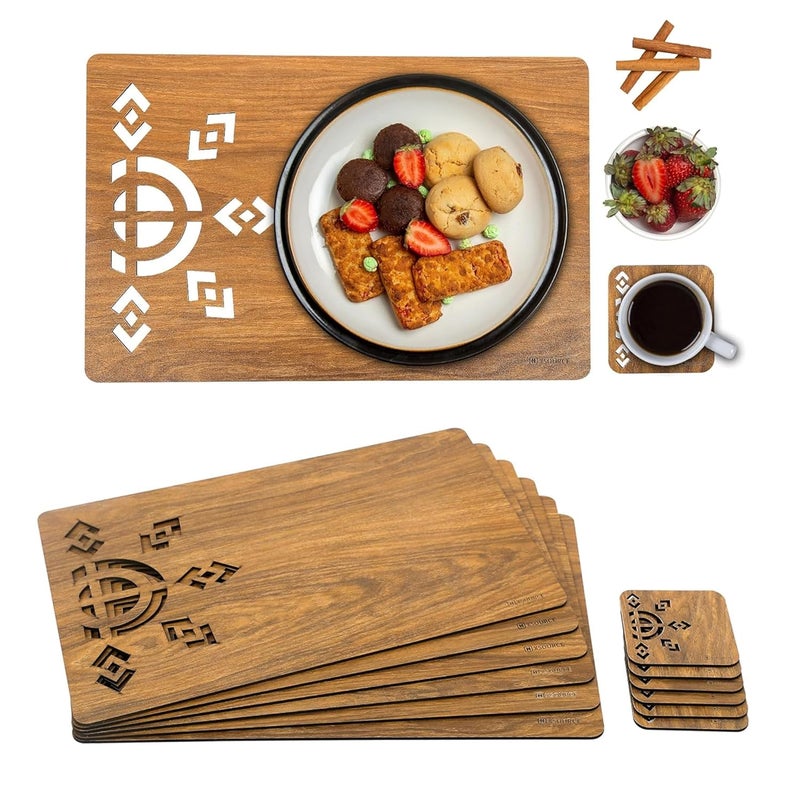 DEAL NUT Heat Resistant Waterproof Wooden Placemats for Dining Table Rectangular Dining Table Placemat Set with Tea Coasters Dining Table Mates Table Coaster Trivet Set for Hot Plates Set of 4 - Image 1