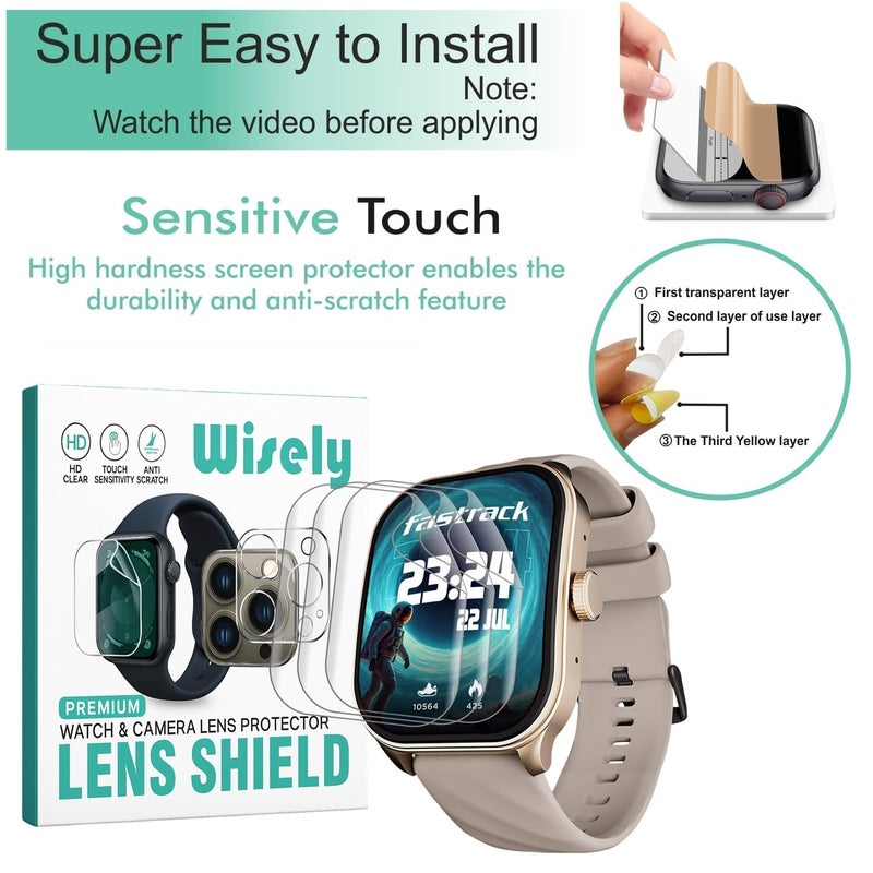 Wisely |3pcs| Screen Guard Protector Compatible For Fastrack Limitless Fs2 Pro Smartwatch |1.96"| Bubble Free, HD Clear, Full Cover, Easy installation kit - Image 2