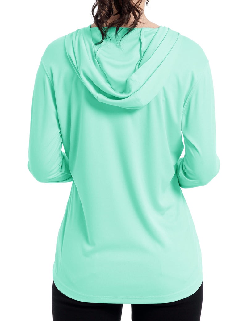 EZRUN Women's UPF 50+ UV Sun Protection Hoodie Shirt Dry Fit SPF Long Sleeve Sun Shirt Outdoor Performance Fishing Hiking Shirts(Green,L) - Image 2