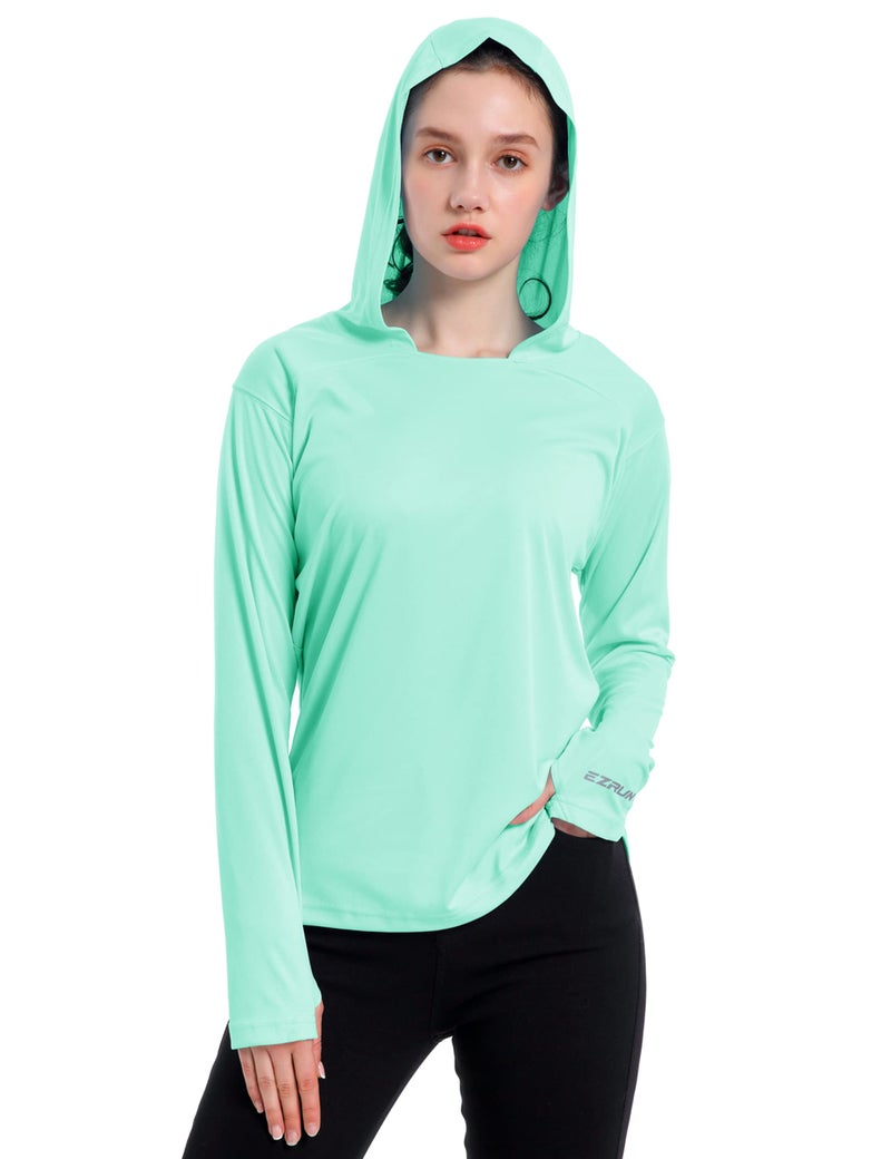 EZRUN Women's UPF 50+ UV Sun Protection Hoodie Shirt Dry Fit SPF Long Sleeve Sun Shirt Outdoor Performance Fishing Hiking Shirts(Green,L) - Image 3