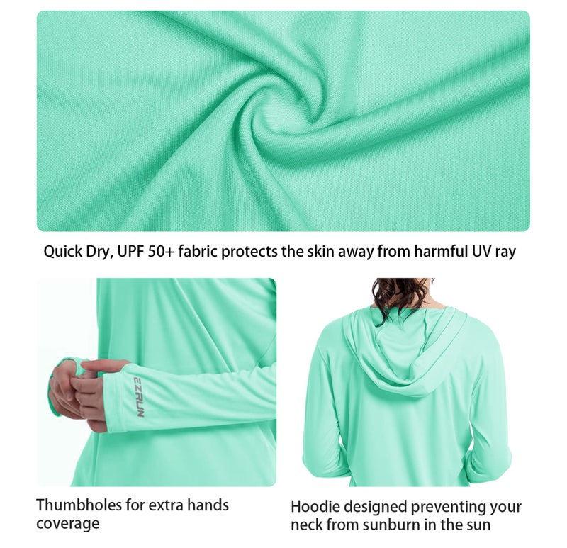 EZRUN Women's UPF 50+ UV Sun Protection Hoodie Shirt Dry Fit SPF Long Sleeve Sun Shirt Outdoor Performance Fishing Hiking Shirts(Green,L) - Image 4