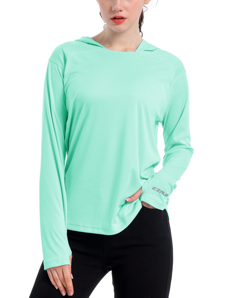 EZRUN Women's UPF 50+ UV Sun Protection Hoodie Shirt Dry Fit SPF Long Sleeve Sun Shirt Outdoor Performance Fishing Hiking Shirts(Green,L) - Image 1
