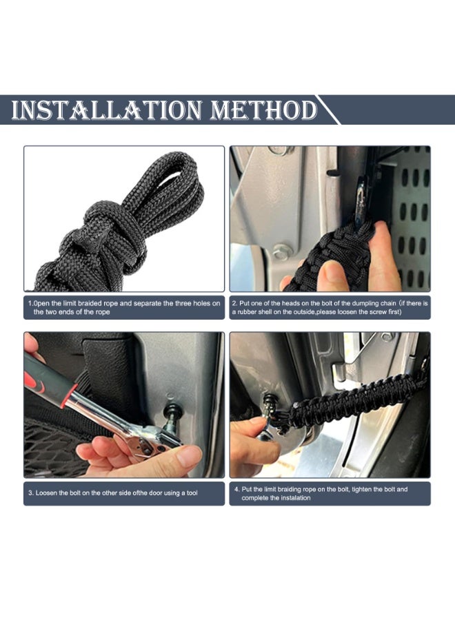 kunshao 2 PCS Car Door Limiting Straps with Holes, Heavy-Duty Durable Fabric Automotive Braided Decoration Straps Accessories Compatible with Jeep Wrangler CJ YJ TJ JK JKU JL (Black) - Image 5
