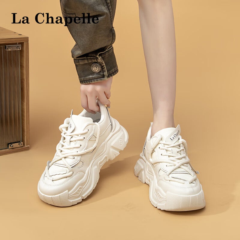 JD Jing Zao La Chapelle Women's Thick-Soled Dad Shoes, New Versatile Casual Shoes, Lightweight Sneakers for Women - 1005 Beige, Size 39 - Image 5