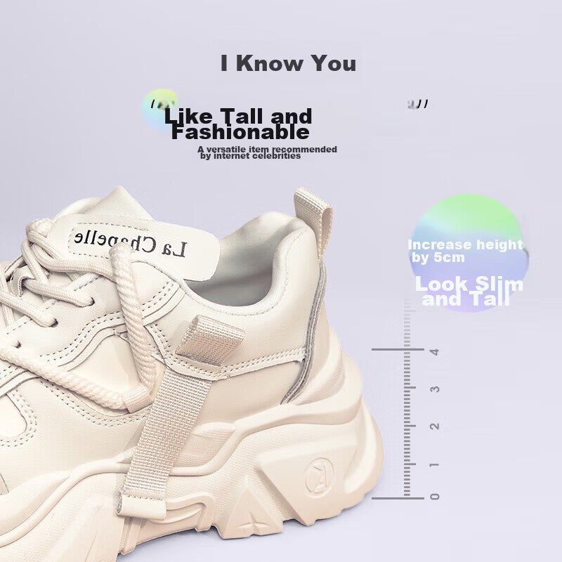 JD Jing Zao La Chapelle Women's Thick-Soled Dad Shoes, New Versatile Casual Shoes, Lightweight Sneakers for Women - 1005 Beige, Size 39 - Image 3