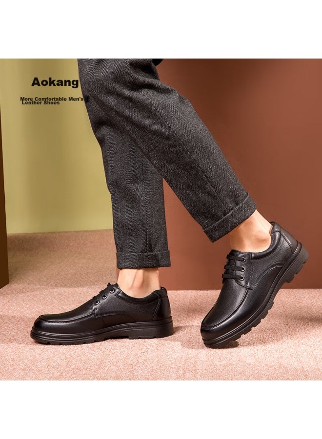 Aokang Men's Shoes, Business Leather Shoes, Lace-up Comfortable Casual Formal Shoes, 193211047, Black, Size 44 - Image 1