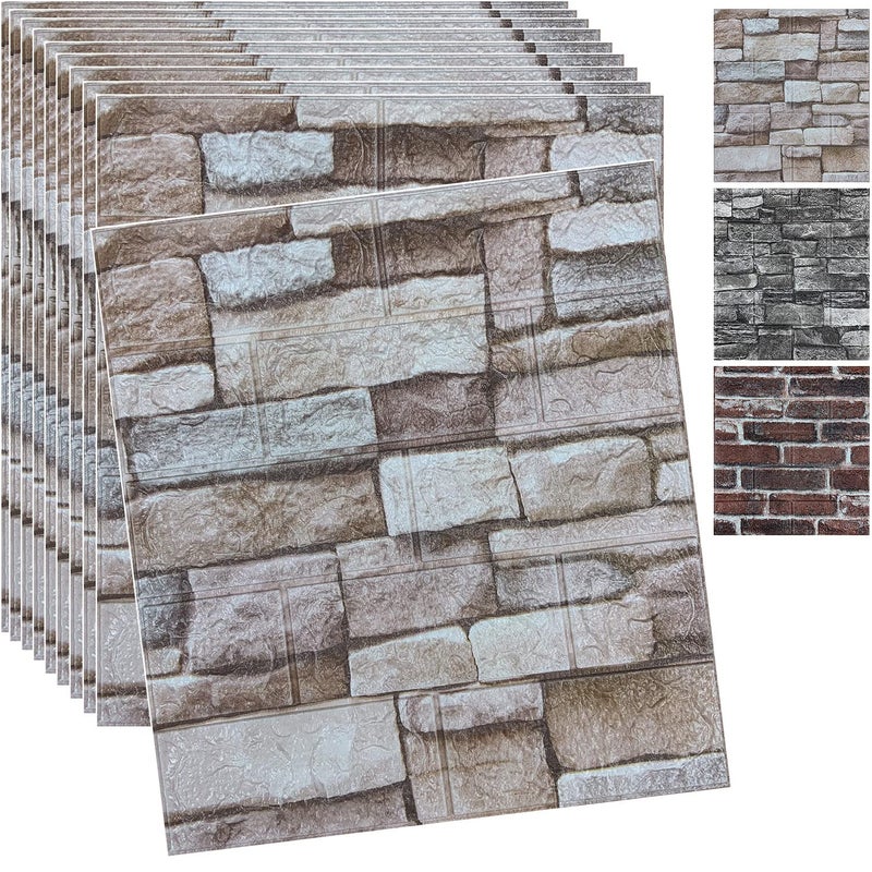 YLL YLL 20PCS 3D Wall Panels Peel and Stick 3D Brick Wallpaper Peel and Stick Faux Stone Wall Panel Foam Brick Self-Adhesive Wallpaper(Rock,20pcs) - Image 1