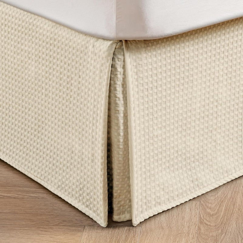 MIYE Pleated Waffle Weave Bed Skirt, Tailored Dust Ruffle 18 Inch Drop Easy Fit, Machine Washable,No Split Corners (Light Beige, Twin - 18" Drop) - Image 1