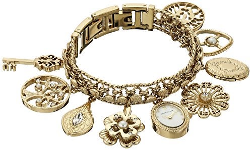 Anne Klein Womens 108096CHRM Premium Crystal Accented GoldTone Charm Bracelet Watch - Image 1