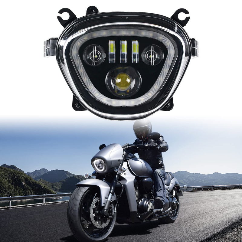 مصباح أمامي LED من CPOWACE لـ M109R عدسة واضحة مجموعة مصباح LED مع Halo DRL شعاع عالي ومنخفض متوافق مع SUZUKI Boulevard M109R M90