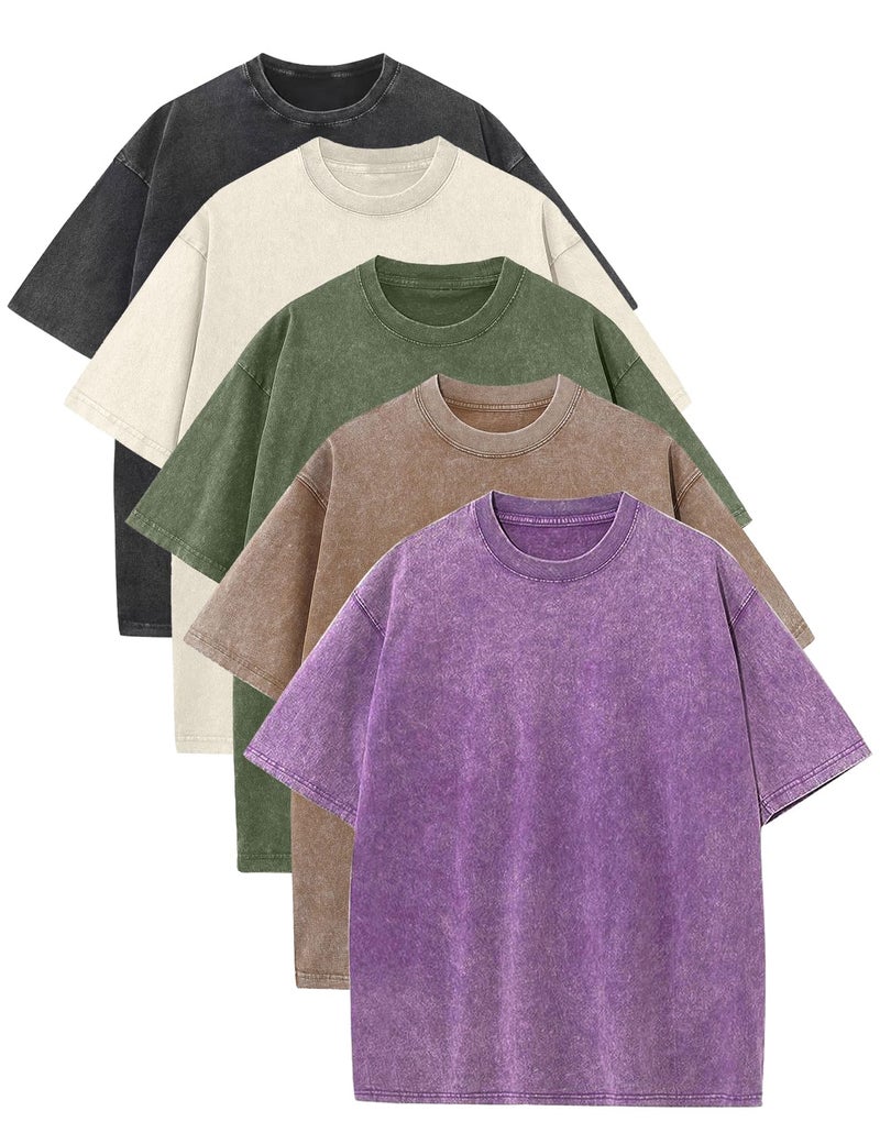 Arssm Mens Oversized T Shirts Cotton Acid Wash Baggy Tees Loose Fit Vintage Heavyweight T-Shirts(BlackKhakiBeigeArmyPurple-XL) - Image 1