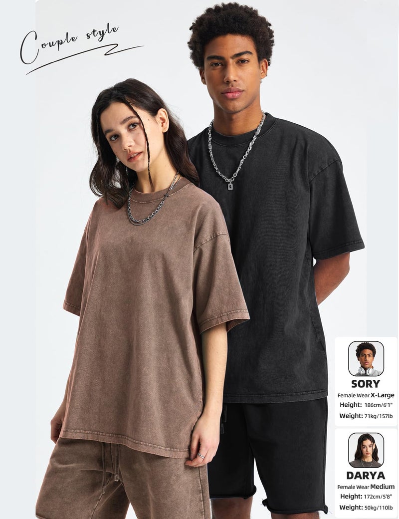Arssm Mens Oversized T Shirts Cotton Acid Wash Baggy Tees Loose Fit Vintage Heavyweight T-Shirts(BlackKhakiBeigeArmyPurple-XL) - Image 4
