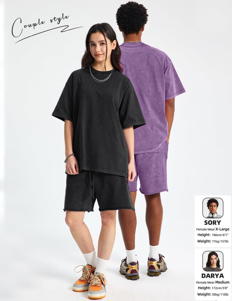 Arssm Mens Oversized T Shirts Cotton Acid Wash Baggy Tees Loose Fit Vintage Heavyweight T-Shirts(BlackKhakiBeigeArmyPurple-XL) - Image 2