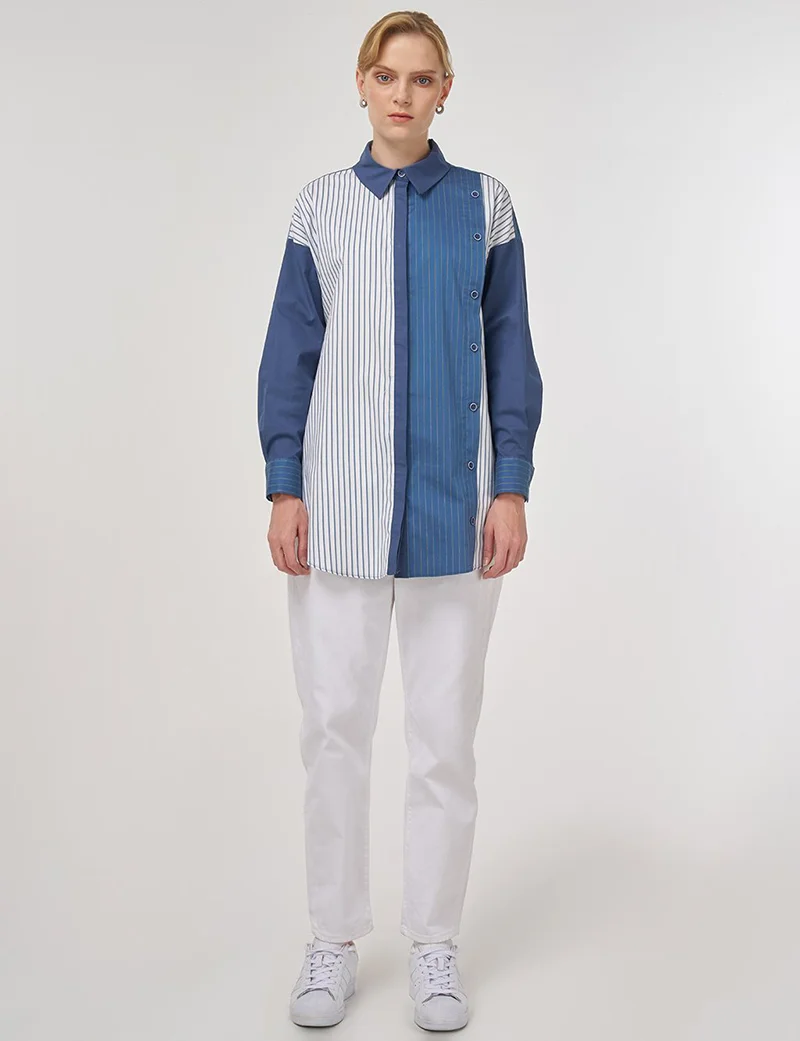 Kayra Button-Detail Cotton Tunic Indigo