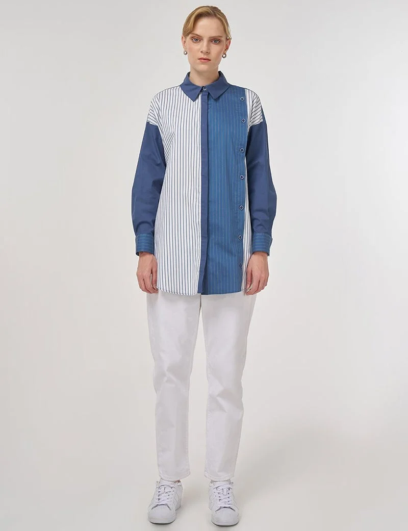 Kayra Button-Detail Cotton Tunic Indigo