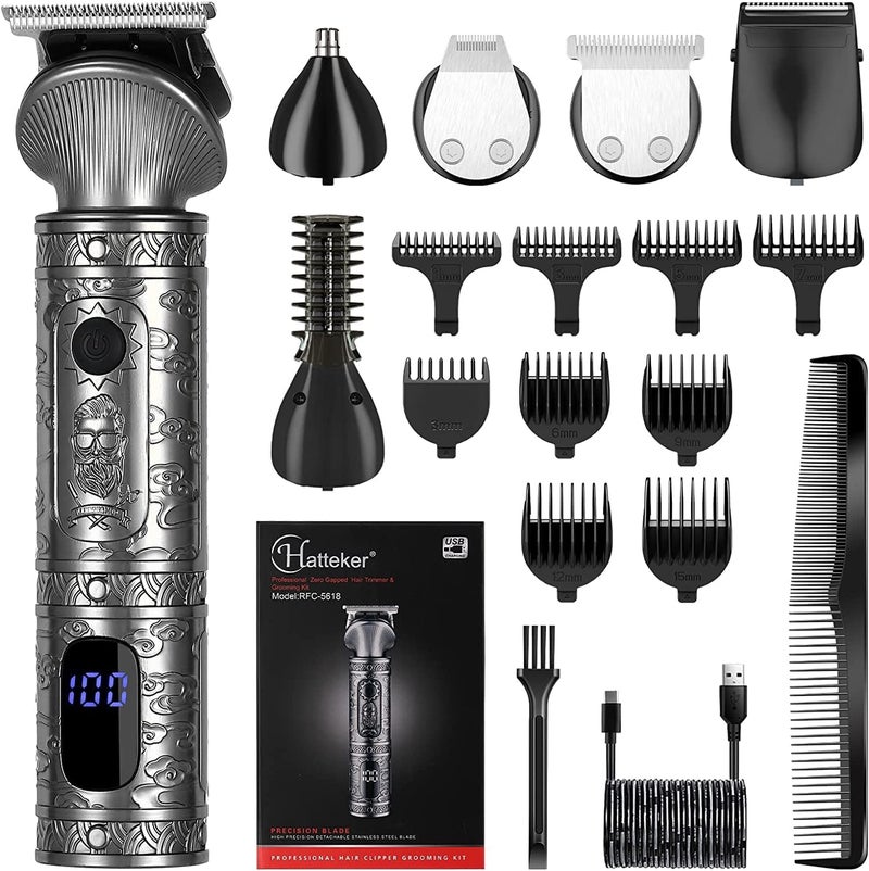 Hatteker Beard Trimmer Kit for Men, Women Professional Hair Clipper Trimmer T-Blade Trimmer Nose Trimmer Beard Hair Cuttint Kit Body Grooming Kit Cordless 6 in 1