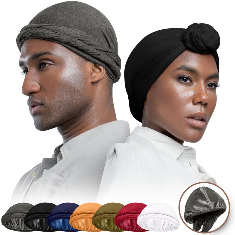 CAPLORD Turban for Men Silk Satin Lined Head Wrap Pre-Tied Skull Cap for Men and Women Sleeping Bonnet Hair Cover Chemo Hair Loss Hat Head Cover - Image 1