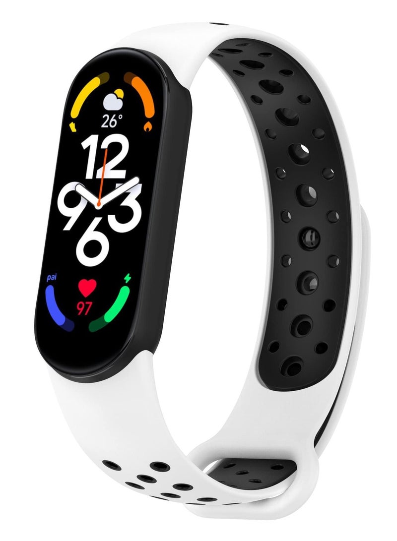 Strap for Xiaomi Mi Band 5/6 Women Men Armband, Two Colours Breathable Adjustable Soft Silicone Replacement Strap (White/Black) - Image 1