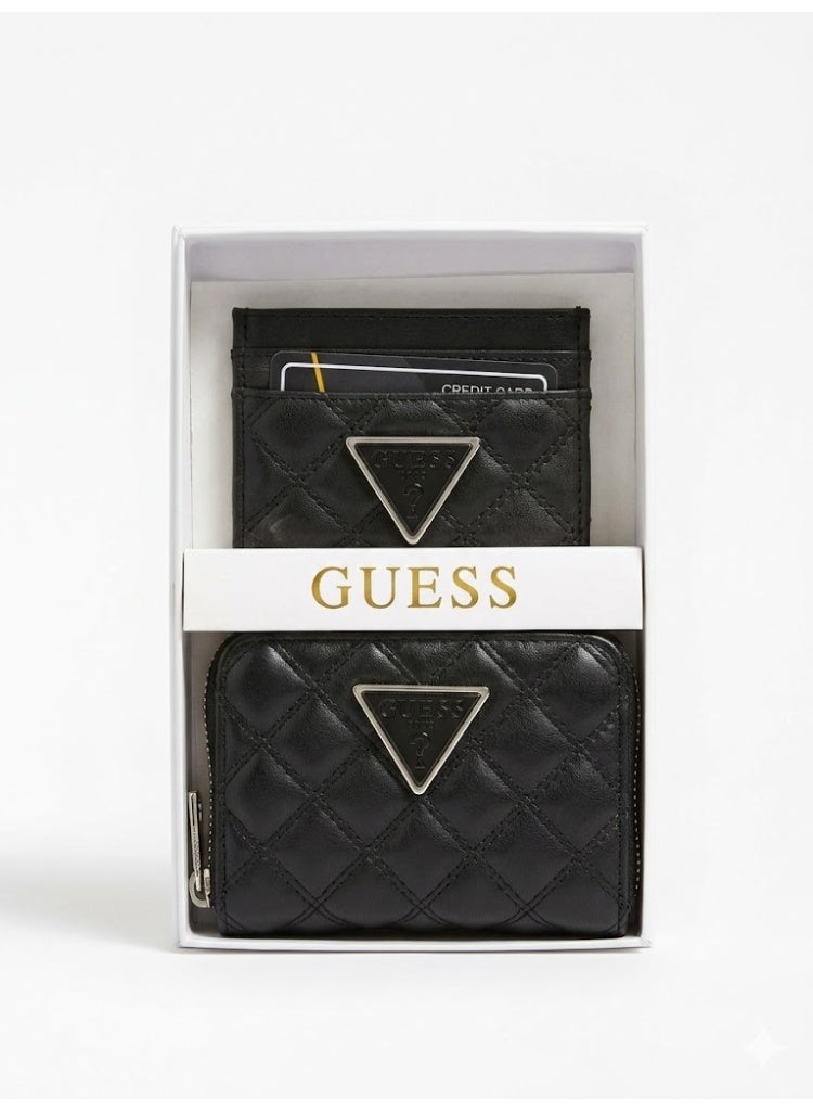 GUESS Women's 2-Piece Gift Set - Quilted Zip-Around Wallet and Card Holder - Black - Image 1