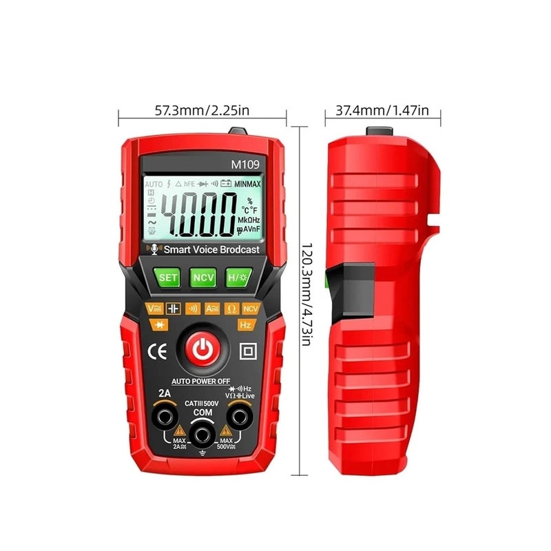 M109 Digital Multimeter 4000 Counts True RMS AC DC Voltage Tester With Voice Broadcast Red Without Box - Image 4