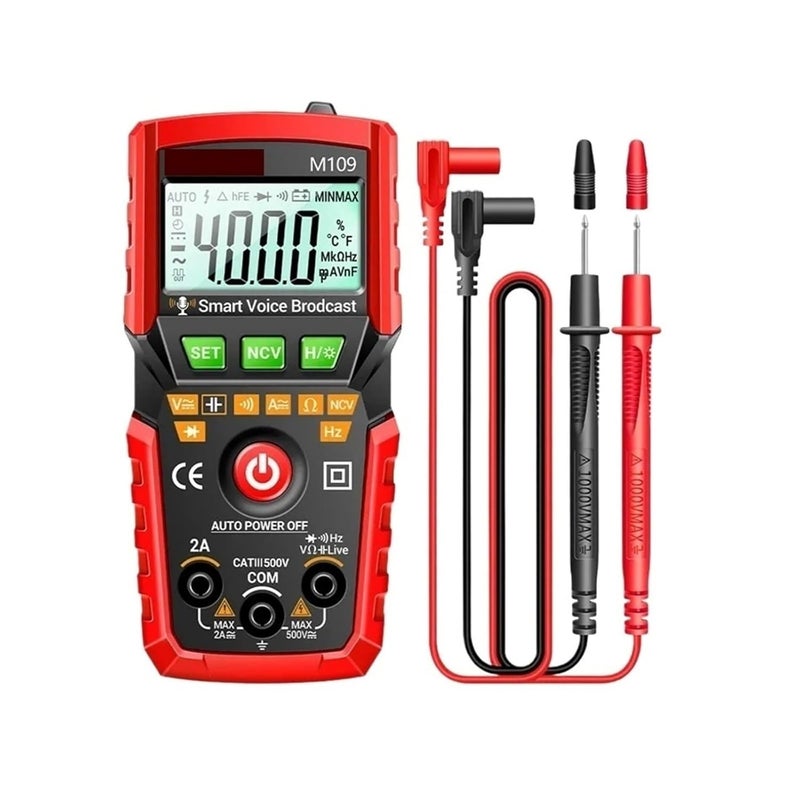 M109 Digital Multimeter 4000 Counts True RMS AC DC Voltage Tester With Voice Broadcast Red Without Box - Image 1