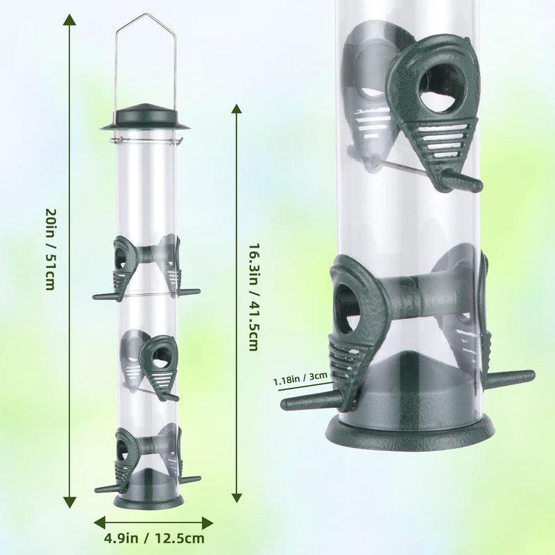 MIXXIDEA Hummingbird Feeder, Squirrel Proof Bird Feeders for Outside Hanging Metal Wild Bird Feeder 6 Port Tube Bird Feeder Transparent Finch Feeder with Steel Hanger - Green Bird Seed Feeder - Image 3