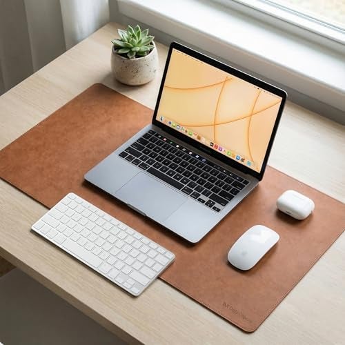 DailyObjects Reversible Desk Matte Sand Premium Vegan Leather Desk Mat|Anti-Skid|Anti-Slip|85 * 45cm|Spread Turf Desk/Laptop Mat for Work from Home/Gaming- Extended Mouse pad and Keyboard Desk-Tan - Image 3