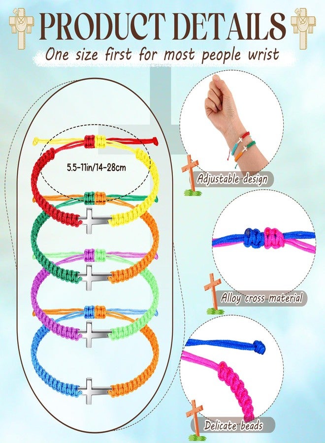 Highergo Cross Friendship Bracelets for Women Men Colorful Jesus Christian Adjustable Bracelet String Nylon Rope Braided Easter Gifts - Image 2