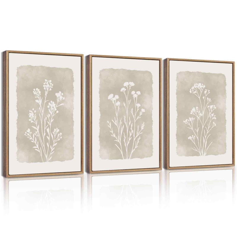 KUVIOKE Boho Botanical Flower Framed Wall Art Farmhouse Vintage Floral Wall Painting Rustic Wildflower Neutral Prints Artwork Home Decor 11x14in Natural Framed - Image 2
