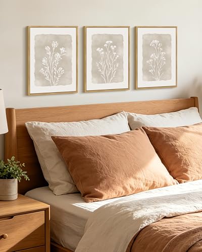 KUVIOKE Boho Botanical Flower Framed Wall Art Farmhouse Vintage Floral Wall Painting Rustic Wildflower Neutral Prints Artwork Home Decor 11x14in Natural Framed - Image 3