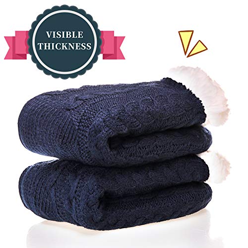 SDBING Women's Winter Super Soft Warm Cozy Fleece Lined Fuzzy Slipper Socks with Grippers (Dark Blue, 6-10) - Image 3