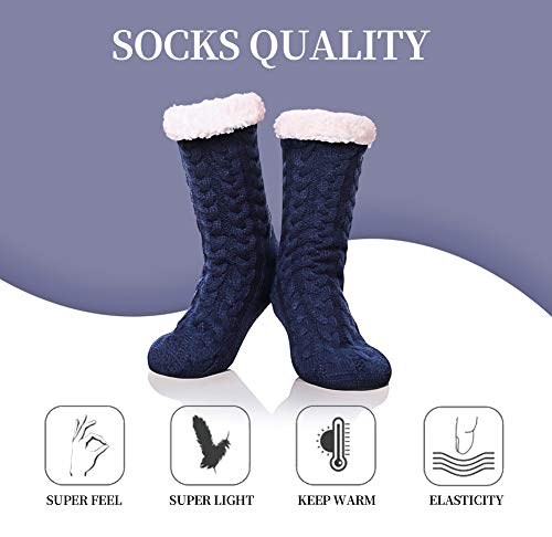 SDBING Women's Winter Super Soft Warm Cozy Fleece Lined Fuzzy Slipper Socks with Grippers (Dark Blue, 6-10) - Image 5