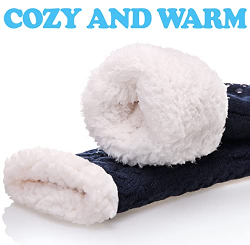 SDBING Women's Winter Super Soft Warm Cozy Fleece Lined Fuzzy Slipper Socks with Grippers (Dark Blue, 6-10) - Image 4