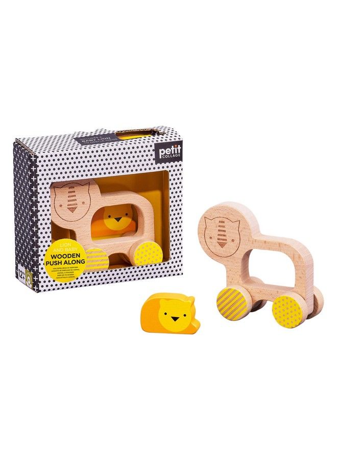 Petit Collage Lion And Baby Wooden Push Toy Cute Wooden Rolling Toy Ideal For Ages 12 Months And Older Active Toy Encourages Movement Makes A Great Gift - Image 1
