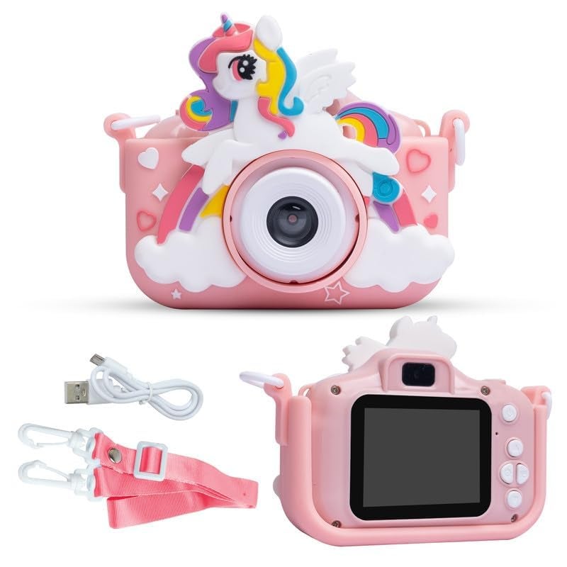 Kids Unicorn Themed Digital Camera - 1080P HD Mini Camcorder with 2" Screen, Selfie Mode & Fun Filters | Safe Design for Boys & Girls Age 4-10 | Expandable Memory Up to 32GB (Pink)