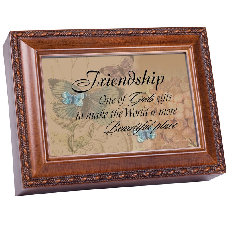 Cottage Garden Friendship Butterflies Woodgrain Rope Trim Music Box Plays Thats What Friends are for