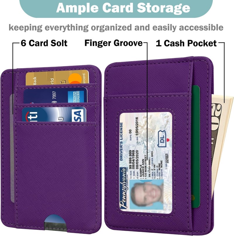 Hot Cool Slim Wallet for Men, Minimalist Front Pocket Simple Leather Credit Card Holder RFID Blocking for Men & Women, Thin Organizer Gifts, Cross - Purple - Image 2