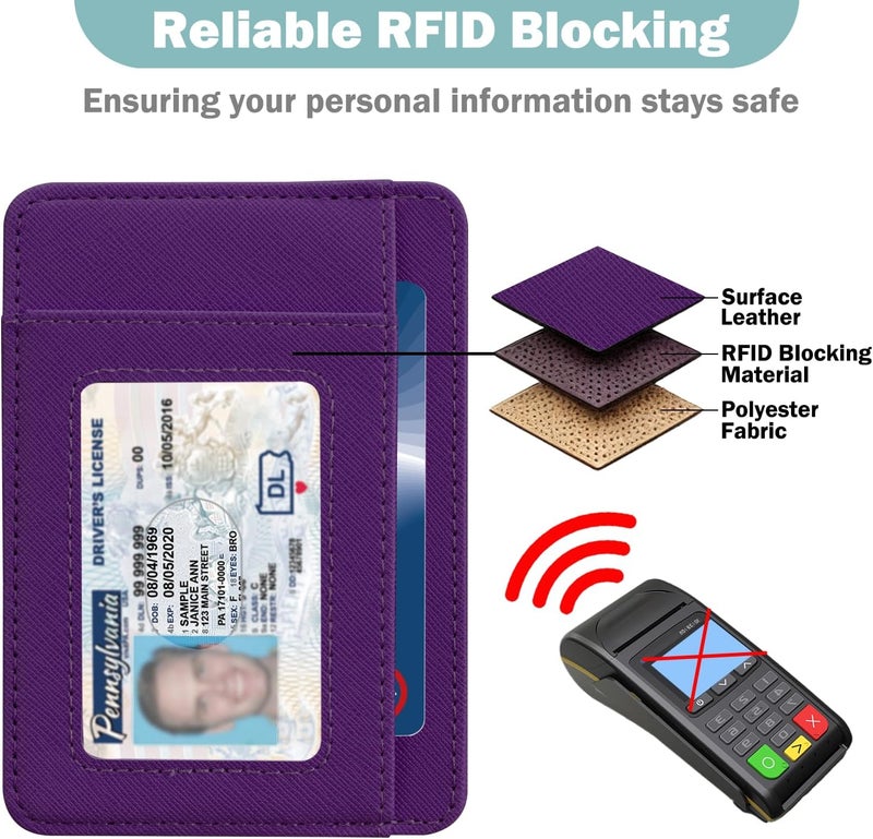 Hot Cool Slim Wallet for Men, Minimalist Front Pocket Simple Leather Credit Card Holder RFID Blocking for Men & Women, Thin Organizer Gifts, Cross - Purple - Image 4