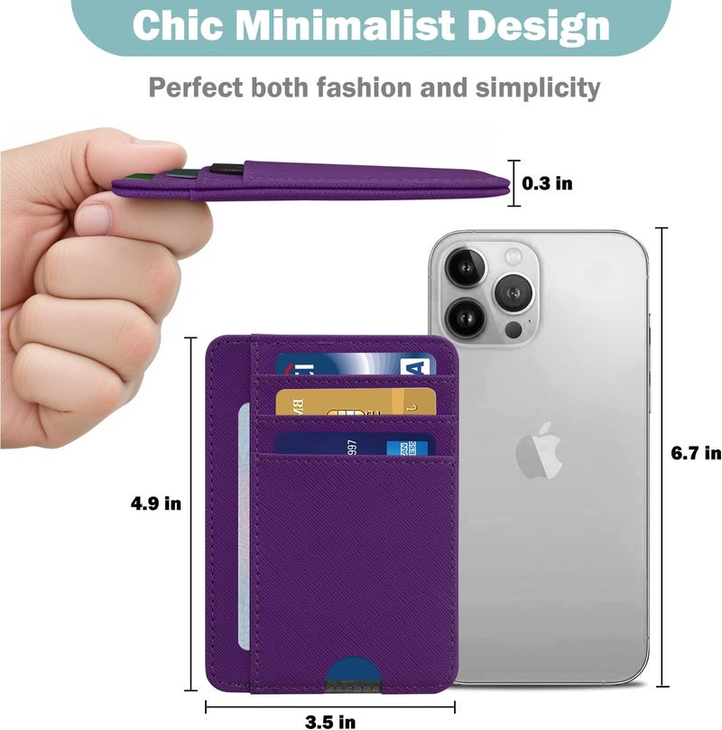 Hot Cool Slim Wallet for Men, Minimalist Front Pocket Simple Leather Credit Card Holder RFID Blocking for Men & Women, Thin Organizer Gifts, Cross - Purple - Image 3