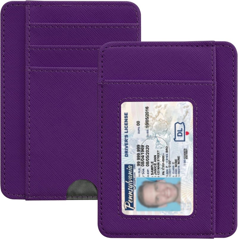 Hot Cool Slim Wallet for Men, Minimalist Front Pocket Simple Leather Credit Card Holder RFID Blocking for Men & Women, Thin Organizer Gifts, Cross - Purple - Image 1
