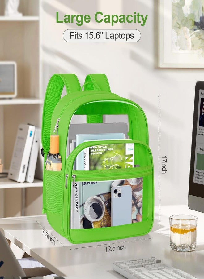 KIMNERPU Clear Backpack, Heavy Duty Transparent Bookbag for School, Fabric & PVC Transparent Backpack with Reinforced Strap for Women Men, Large Capacity Clear bag for College, Travel, Security, Green - Image 2