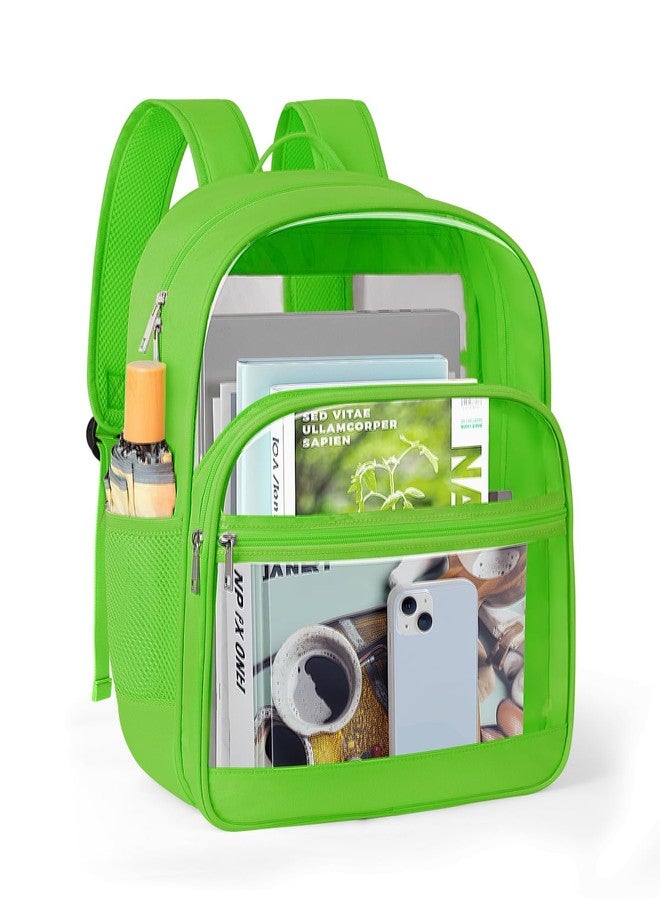 KIMNERPU Clear Backpack, Heavy Duty Transparent Bookbag for School, Fabric & PVC Transparent Backpack with Reinforced Strap for Women Men, Large Capacity Clear bag for College, Travel, Security, Green - Image 1
