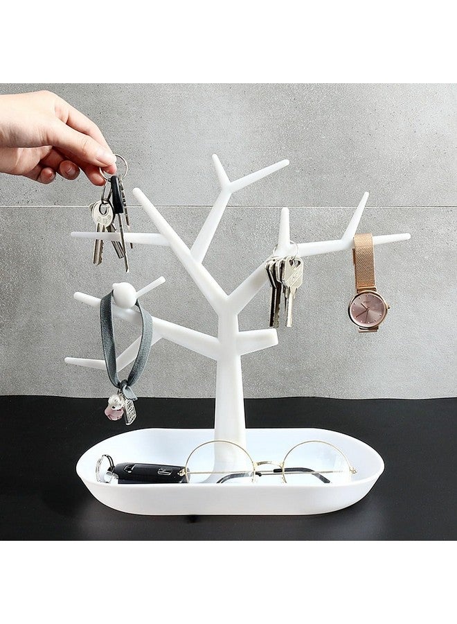 wolpin wolpin Plastic Tree Key Holders With Tray For Dressing Table Home Decor Hallway Multiple Key Hanger,Watch Holder Decorative Storage Box,White  - Image 1