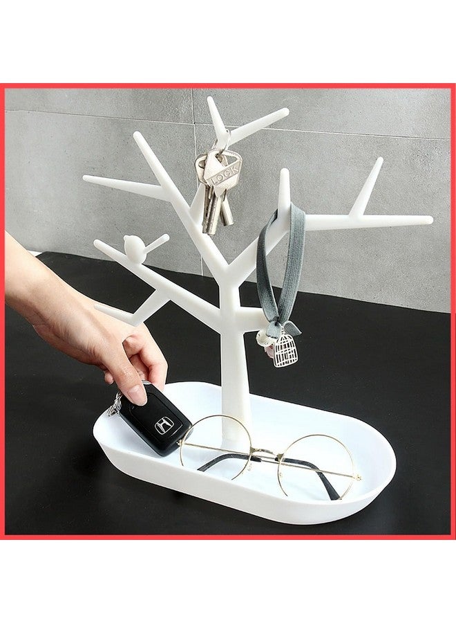 wolpin wolpin Plastic Tree Key Holders With Tray For Dressing Table Home Decor Hallway Multiple Key Hanger,Watch Holder Decorative Storage Box,White  - Image 2