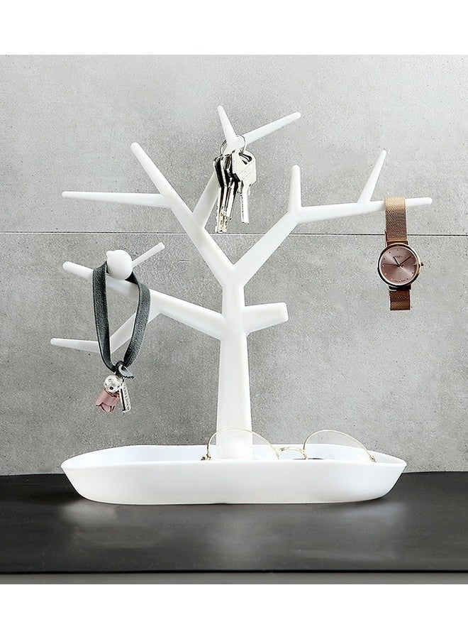 wolpin wolpin Plastic Tree Key Holders With Tray For Dressing Table Home Decor Hallway Multiple Key Hanger,Watch Holder Decorative Storage Box,White  - Image 4
